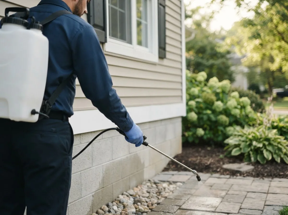 Pest control technician inspecting a home in Elsie, NE